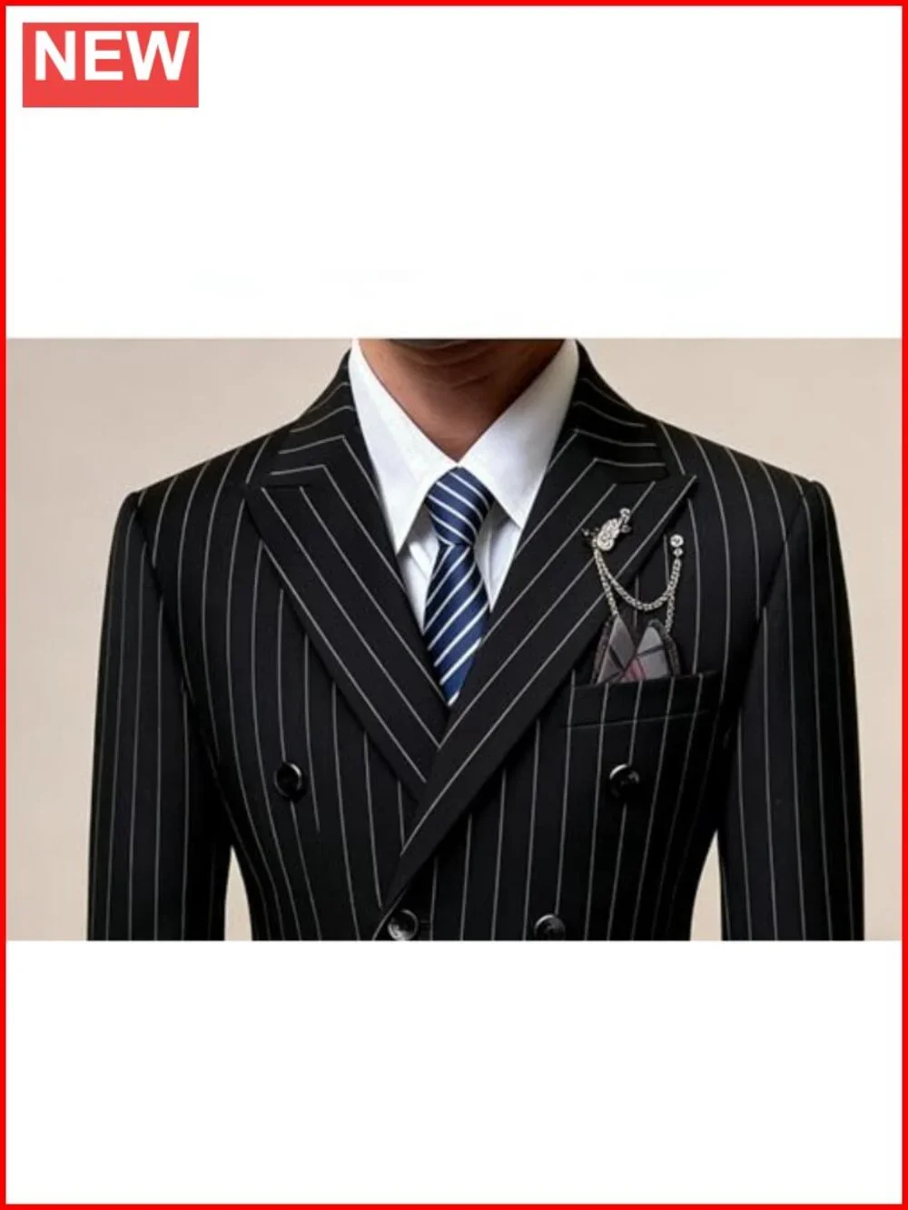Men's Pinstripe Slim Fit Suit Double-Breasted 2-Piece Set Formal Wedding
